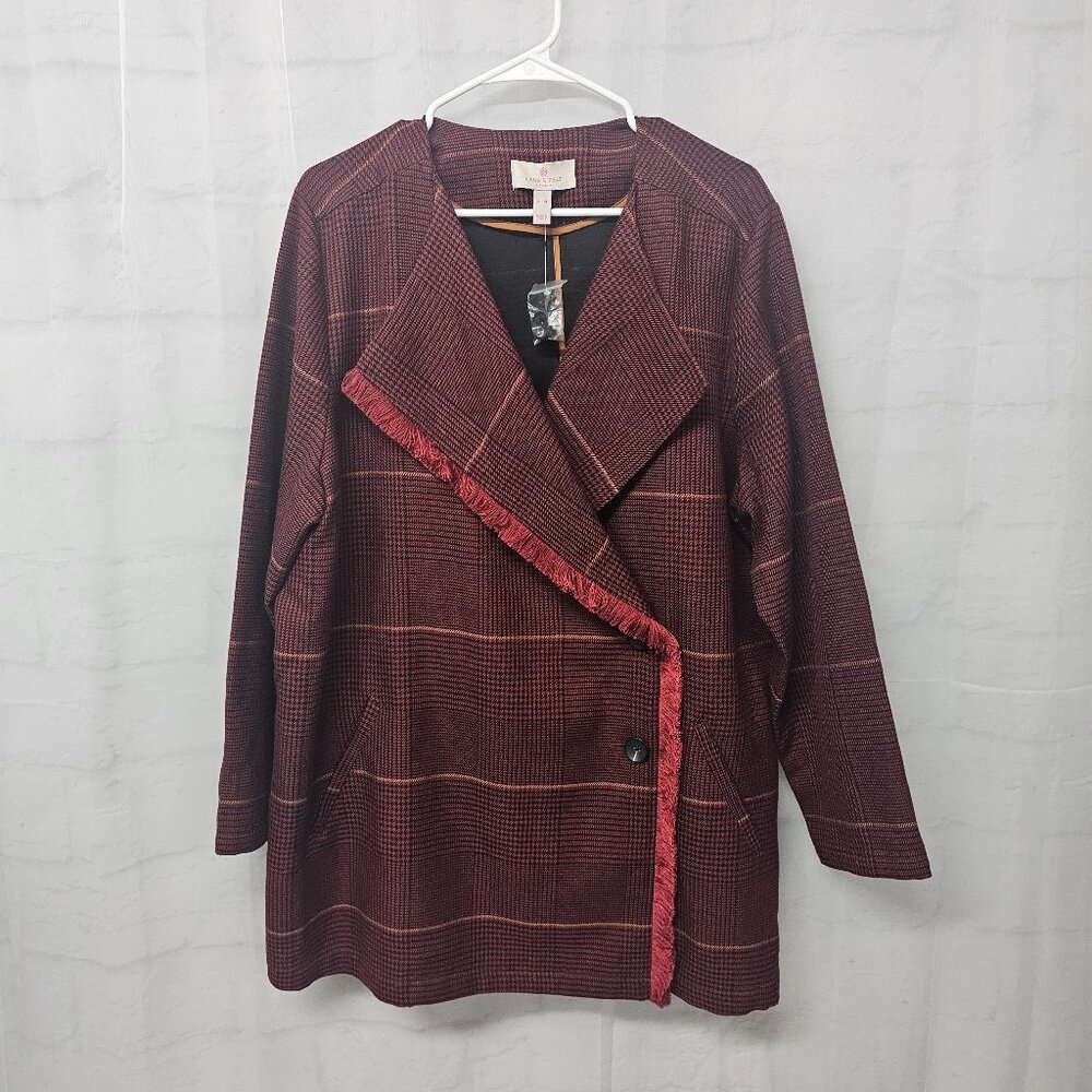 Laurie Felt Zoe Jacket Plaid Red Fringe Minimalist Lagenlook XL